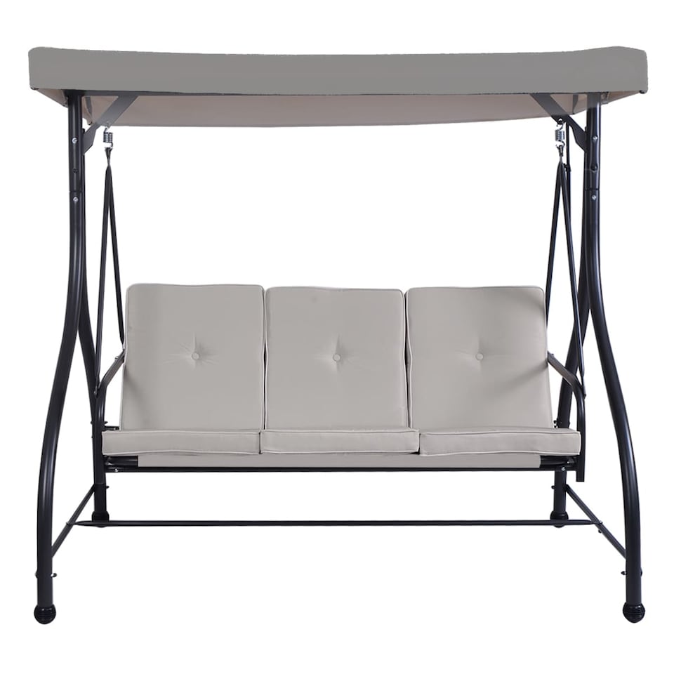 COSTWAY Patio Swing 3-Person Convertible Canopy Swing w/Cushion Seats-Grey
