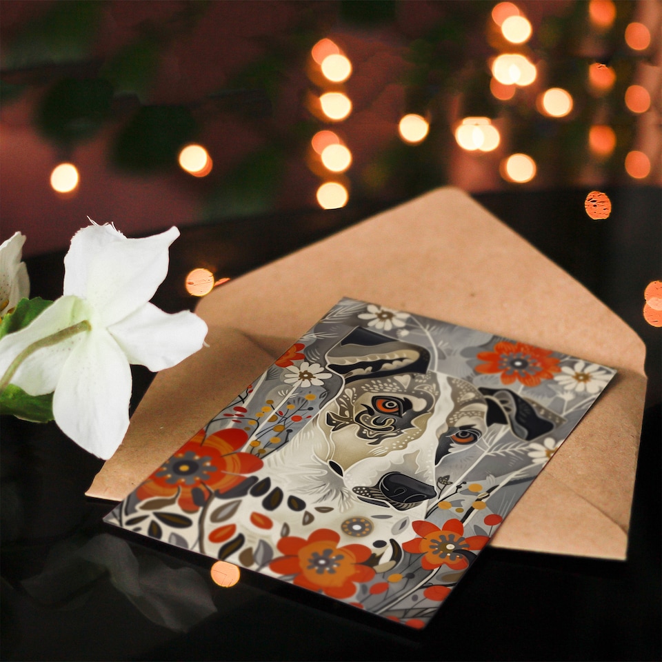 image 1 of Dog Lover Pet Portrait Flowers Floral Folk Art Birthday Card