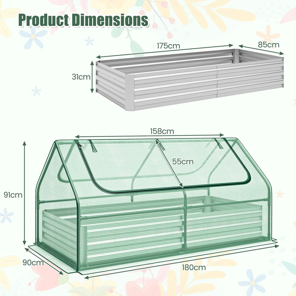 image 1 of COSTWAY Raised Garden Bed with Greenhouse Cover Silver