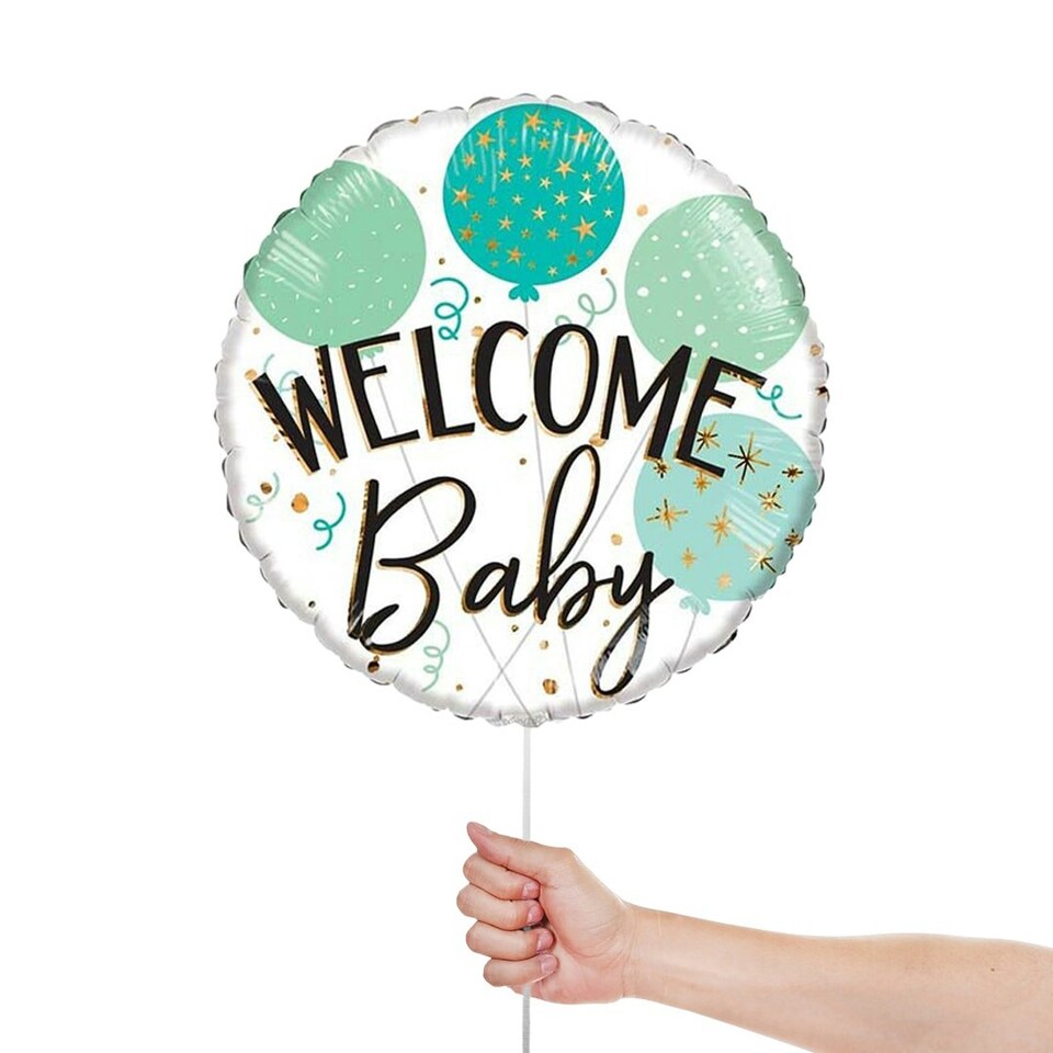 image 1 of Welcome Baby Green Balloons Round ECO Foil Helium Balloon 46cm / 18 in