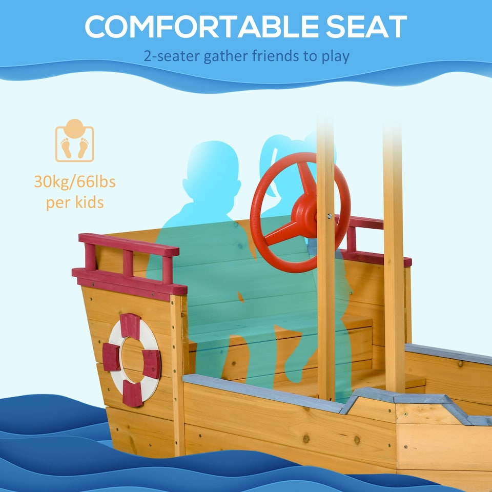 image 1 of Outsunny Kids Wooden Sand Pit Sandbox Pirate Sandboat Outdoor w/ Canopy Shade