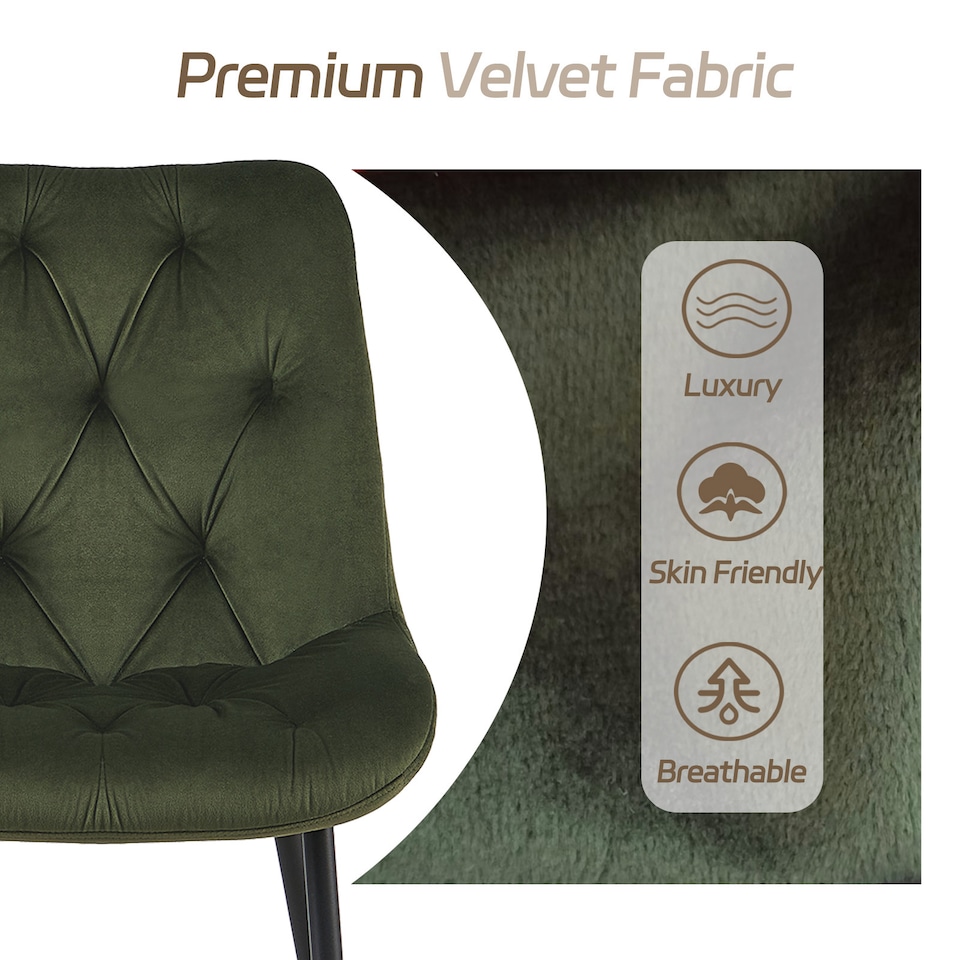 image 1 of SONARA Modern Set of 2 Velvet Dining Chairs with Ergonomic Upholstered Seat | Green