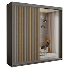 Sliding Wardrobes 4U Modern Vertical Panelled Mirror Sliding Wardrobe – 150cm to 250cm, White, Black, Grey, Oak | Grey | Grey 150cm