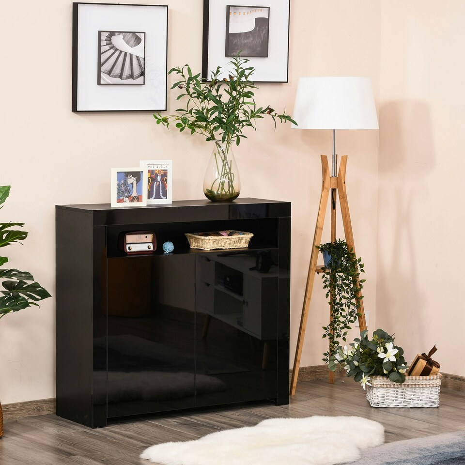 image 1 of HOMCOM Modern High Gloss RGB LED Cabinet Cupboard Sideboard Console White