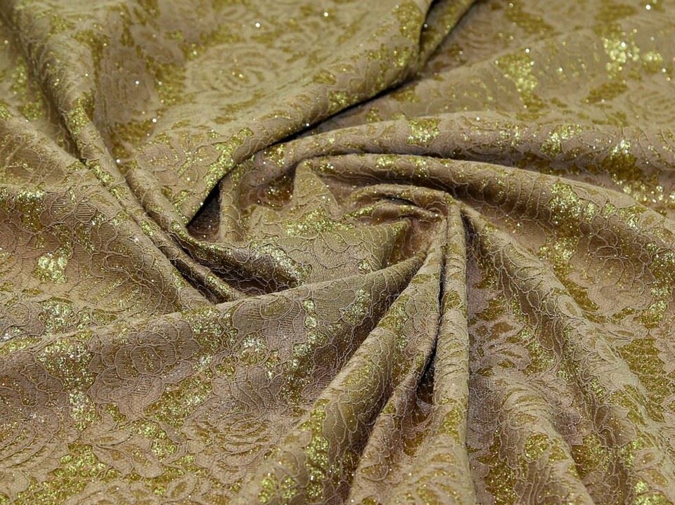 Gold Glitter Satin Lace Fabric for Dressmaking, 142cm / 55" Wide - per metre