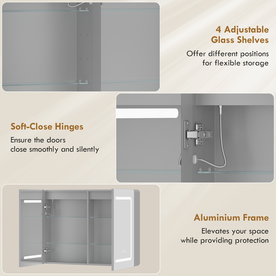 image 1 of HOMCOM 60 x 80 cm LED Bathroom Mirror Cabinet with Double-Sided Mirrors | Silver | Silver | 80W x 13.5D x 60H cm