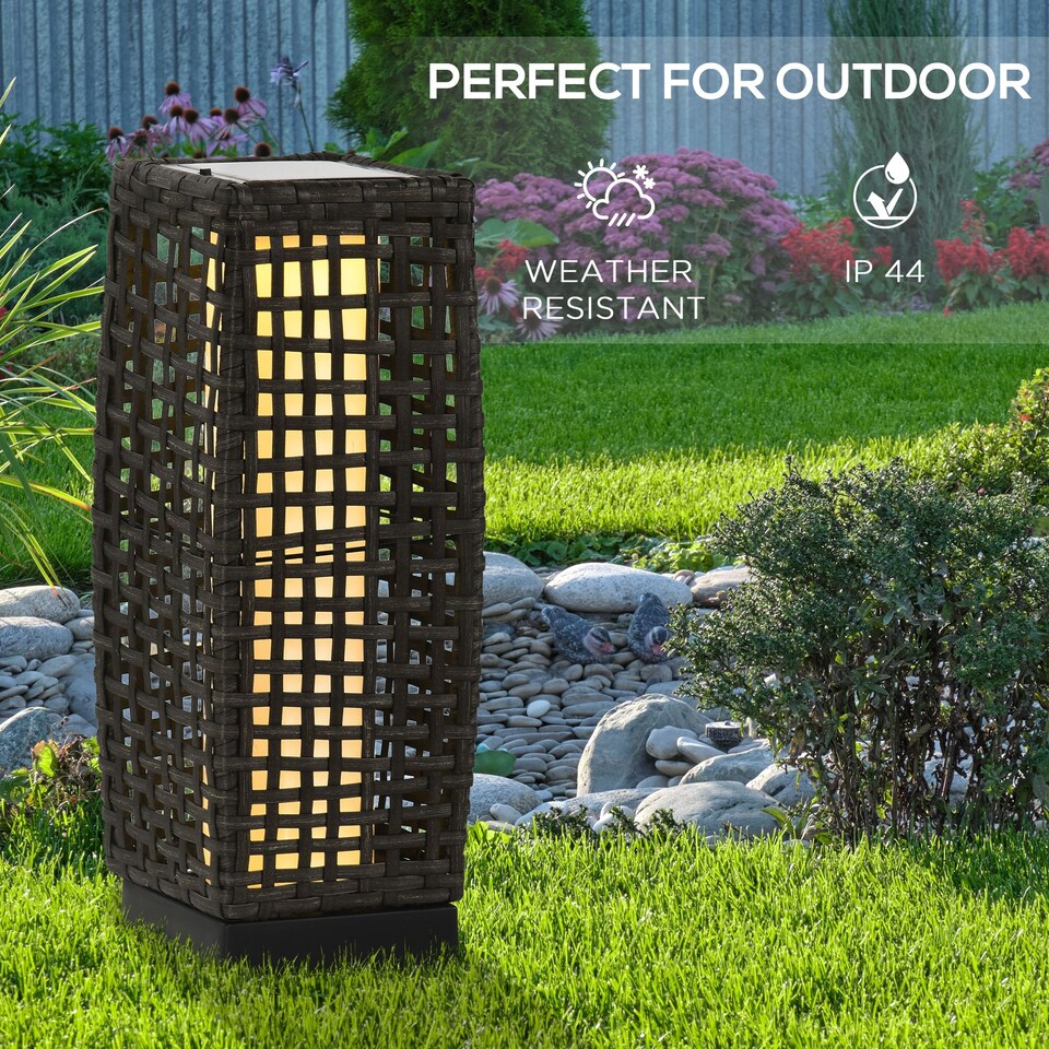 image 1 of Outsunny Outdoor Rattan Solar Lantern wtih Auto On/Off Solar Powered LED Lights