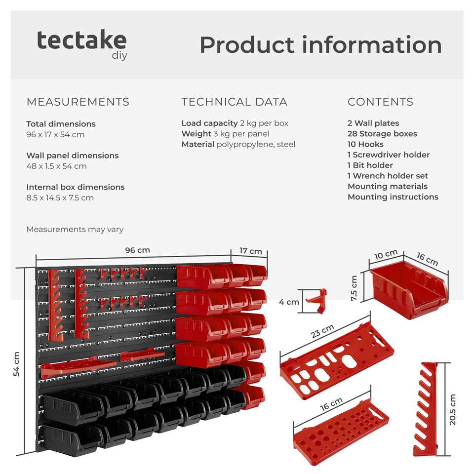image 1 of Small parts organiser with 28 stacking boxes and tool holders | Black | black | 17 x 96 x 54 cm | 1