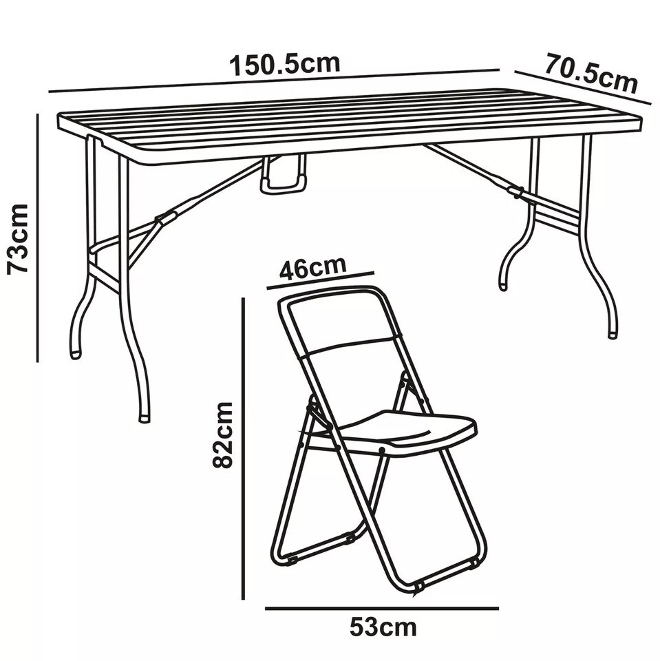 image 1 of 5Ft Rattan Effect Garden Folding Table and Chairs Garden Set - Black | Black | 5