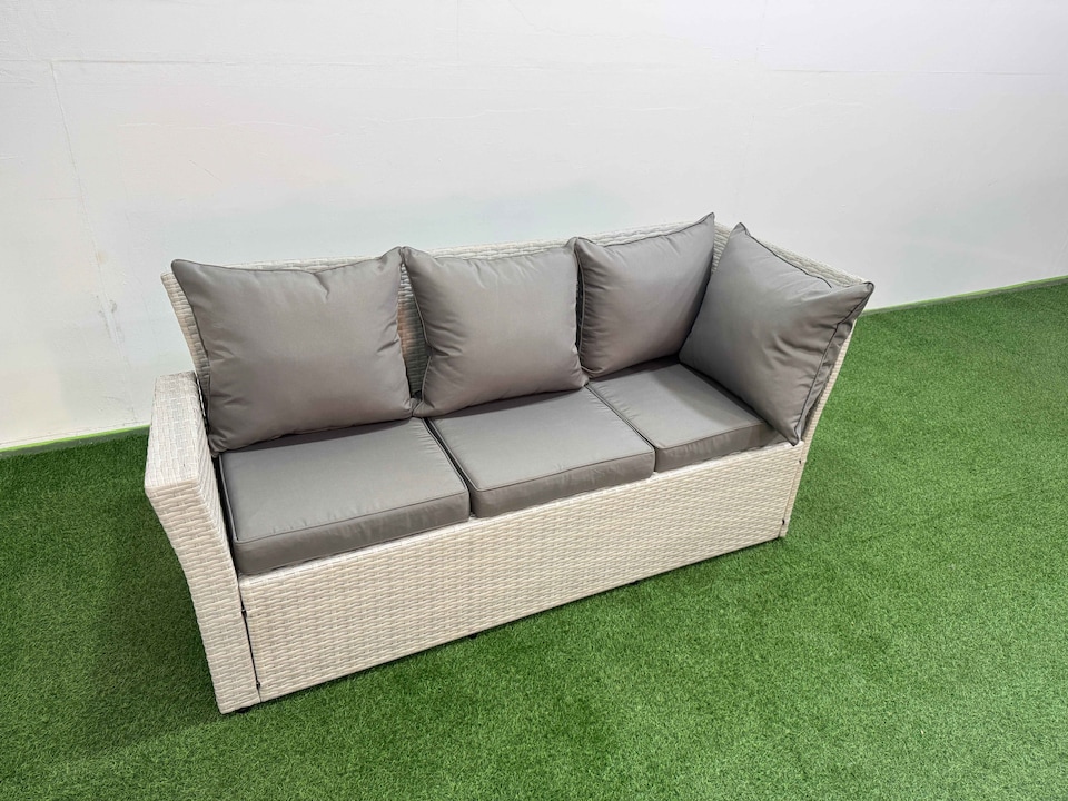 image 1 of Fimous Outdoor Rattan Garden Furniture Set 9 Seater Corner Sofa Sets with Square Coffee Table 3 Footstools Light Grey Mixed