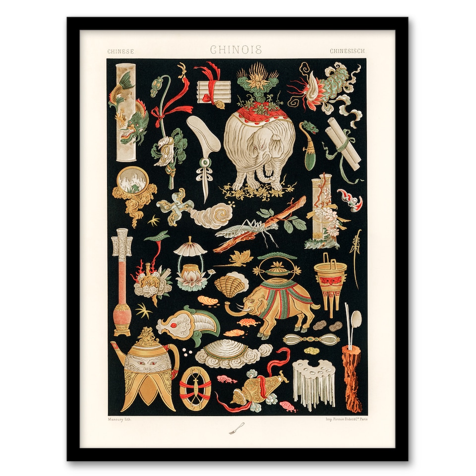 image 1 of Albert Racinet Framed Wall Art Print Chinese Ornamental Objects Home Décor