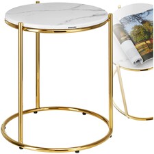 Side Table Ellsa - marble top, steel frame, elegant design White | Gold