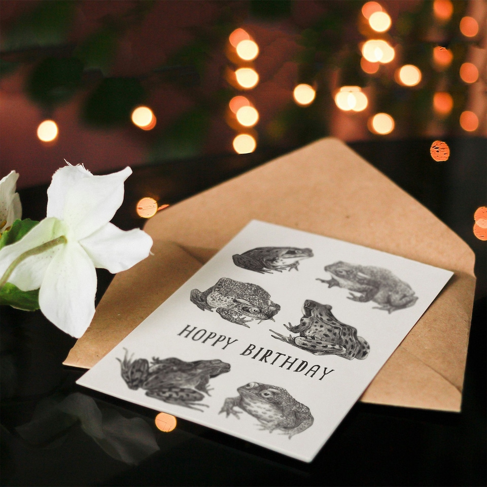 image 1 of Theo van Hoytema Birthday Card Six Frogs and Toads Drawing