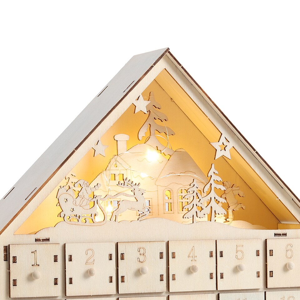 image 1 of Living and Home Wooden Christmas Advent Calendar with LED Light