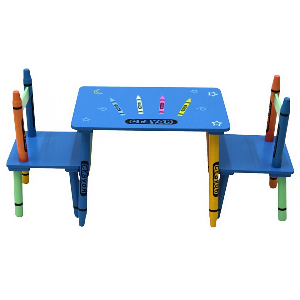 image 1 of Childrens Wooden Crayon Table and Chairs Set Kids Room Furniture