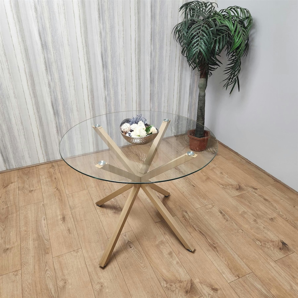 image 1 of Dining Table Clear Glass Kitchen Place for 4 Seats, Dining Table Only (Clear H 75 x L 100 x W 100 cm) | Clear