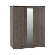 Lisbon 3 Door Wardrobe - L53.5 x W120 x H187 cm - Black Wood Grain Grey