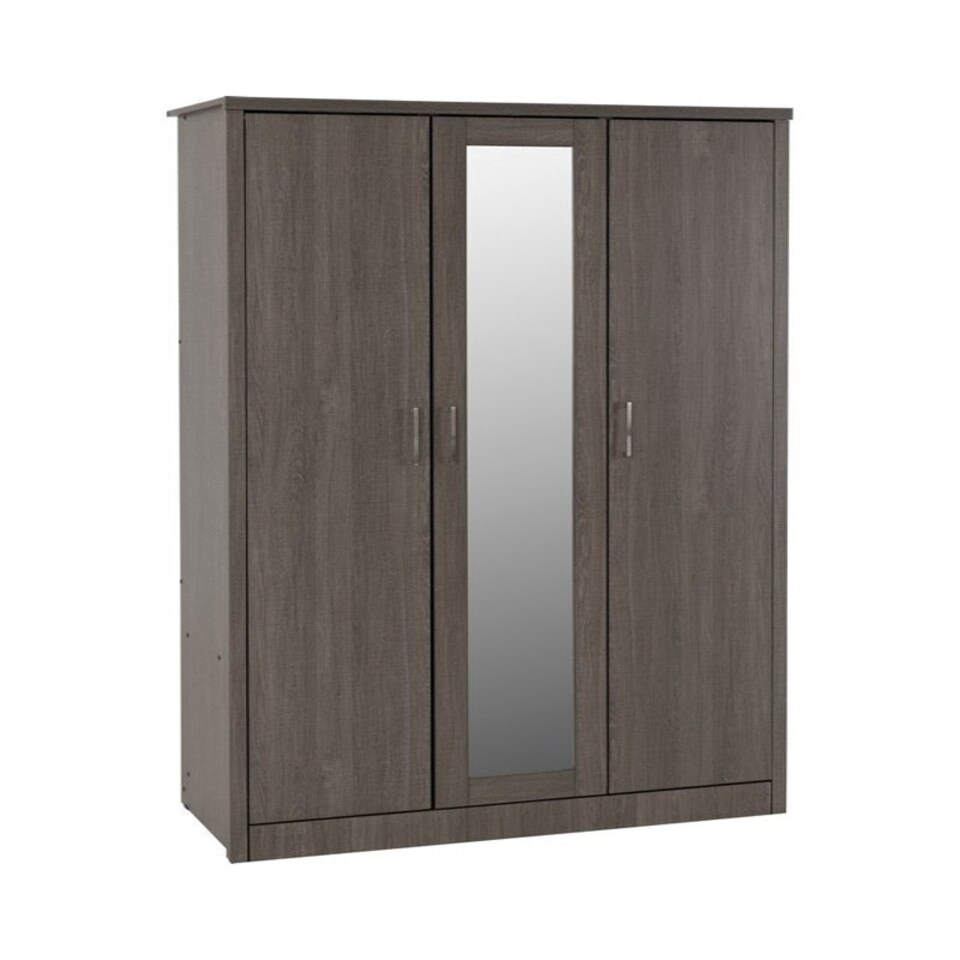 image 1 of Lisbon 3 Door Wardrobe - L53.5 x W120 x H187 cm - Black Wood Grain Grey
