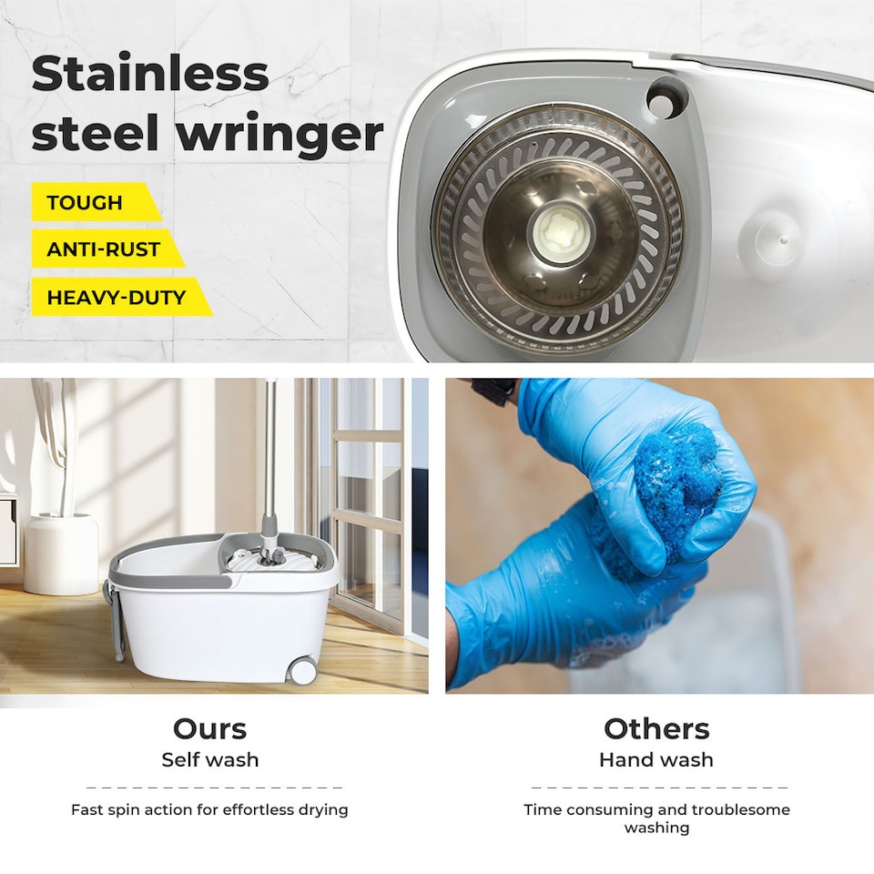 image 1 of Cleanflo Stainless Steel Spin Mop Bucket Set | White | White