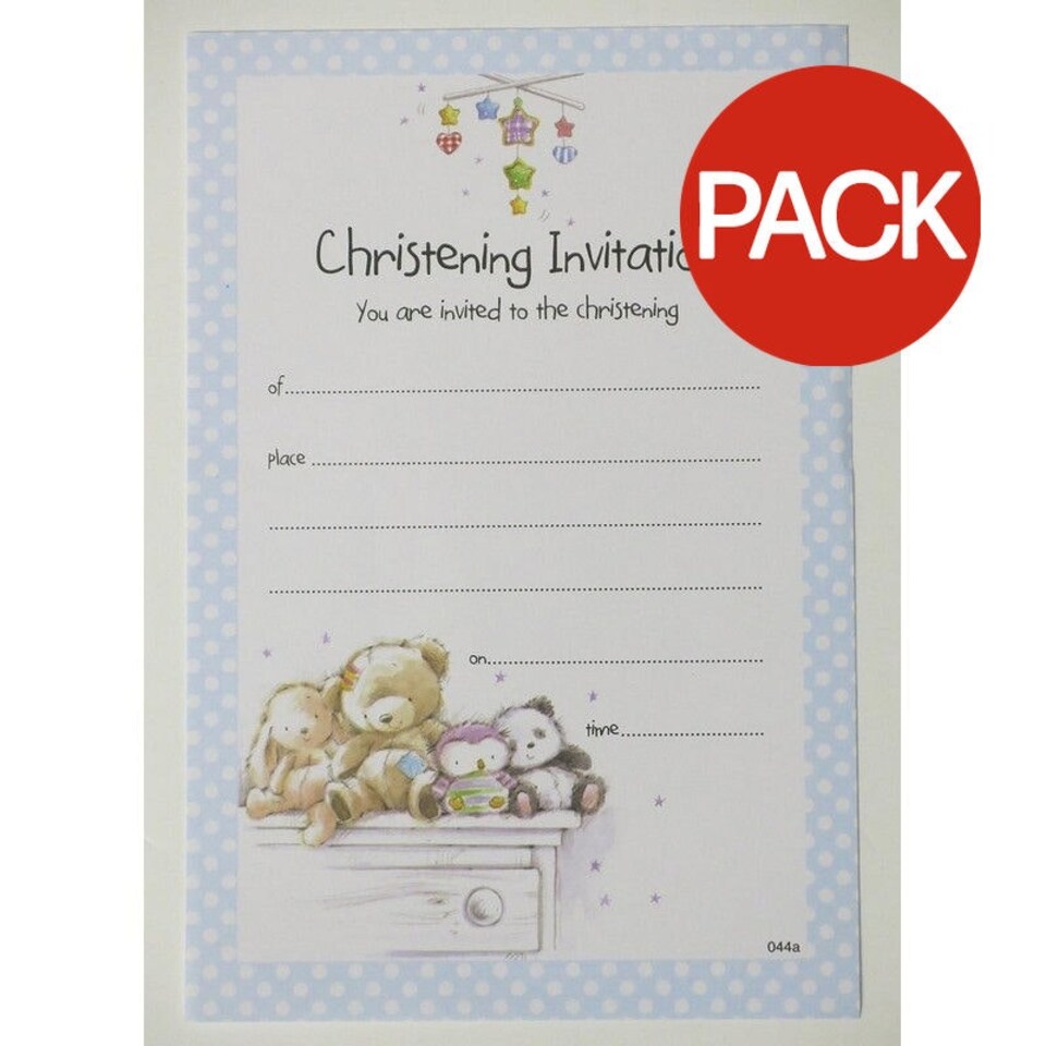 Teddy Bear Christening Invitations (Pack of 20) - Blue/White - One Size