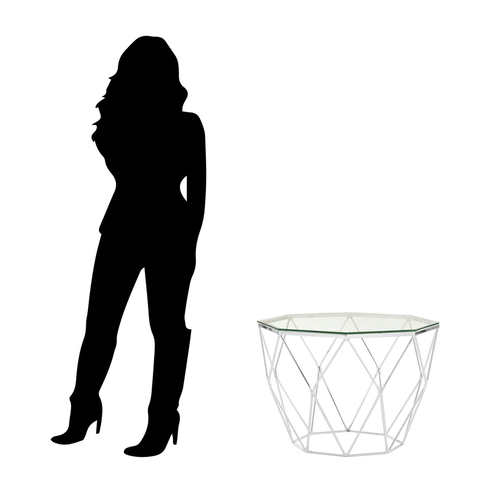 image 1 of Tempered Glass and Chrome Hexagon End Table,Geometric Chrome Finish Small Side Table,Glass Top Side Table Silver