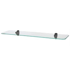 Harbour Housewares Rounded Floating Glass Shelf - 60cm - Metallic Brackets - Bathroom Shower Storage Vanity Display Unit Shelf | Black | Black | 1