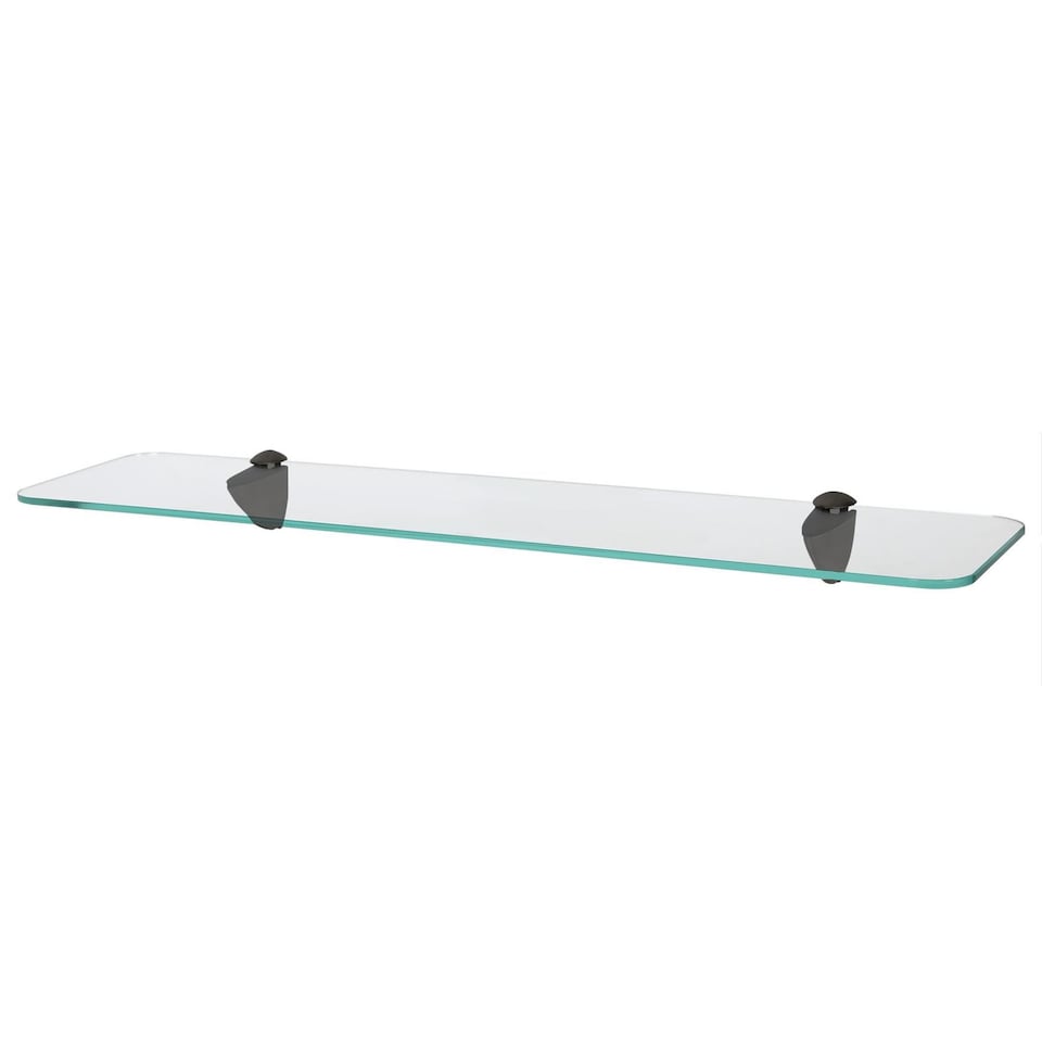 image 1 of Harbour Housewares Rounded Floating Glass Shelf - 60cm - Metallic Brackets - Bathroom Shower Storage Vanity Display Unit Shelf | Black | Black | 1