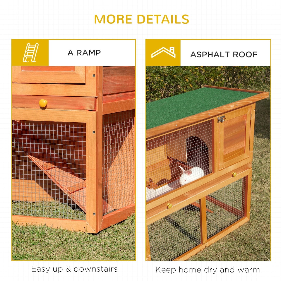 image 1 of Pawhut 90cm 2 Tiers Rabbit Hutch Wooden Pet Cage Run Vintage Bunny House