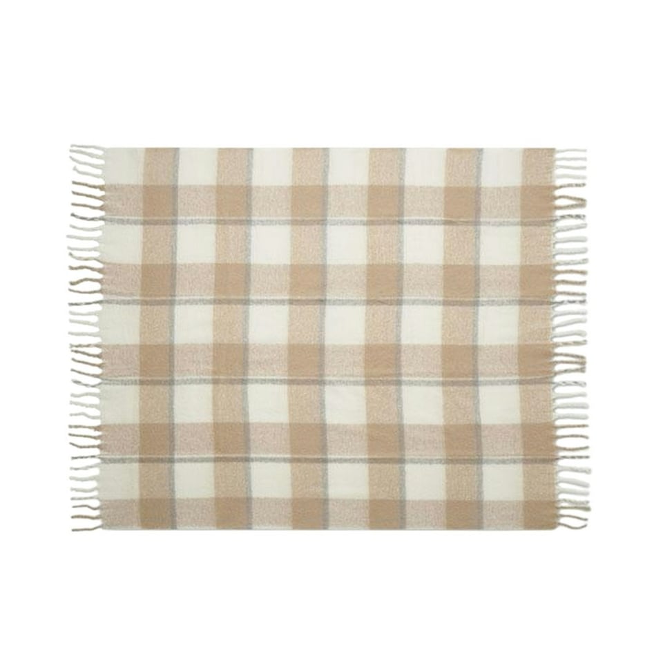 image 1 of MidOcean Quet Mohair Chequered Blanket - Beige - 152cm x 127cm | Brown