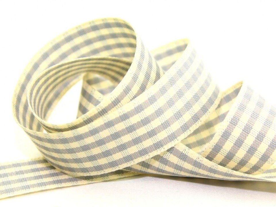 Berisfords 18 Grey 25mm Rustic Gingham Ribbon for Dressmaking - per metre