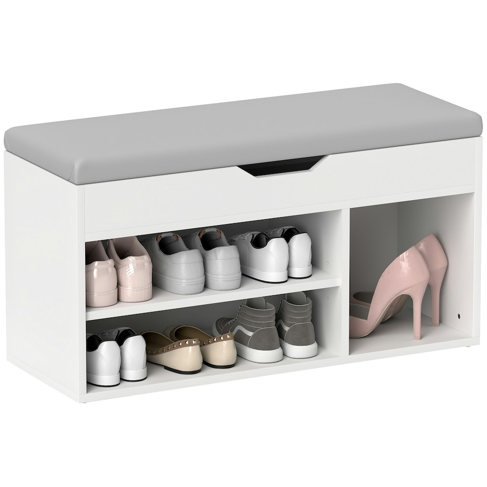 image 1 of HOMCOM Sit-On Shoe Storage Unit w/ Hidden Compartment Handles Cream