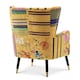 image 3 of Fabric Gold Patchwork Victoria Accent Wingback Chair with Footstool