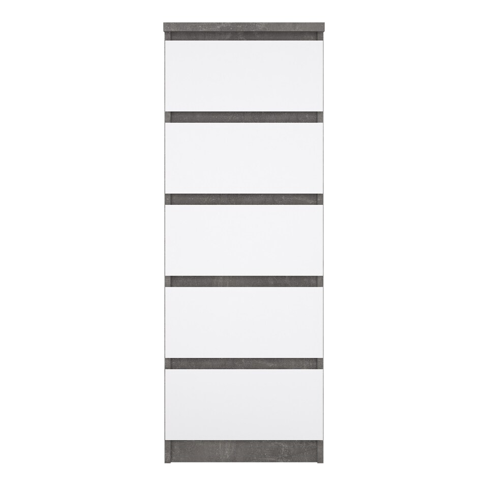 image 1 of Naia Narrow Chest of 5 Drawers in Concrete and White High Gloss