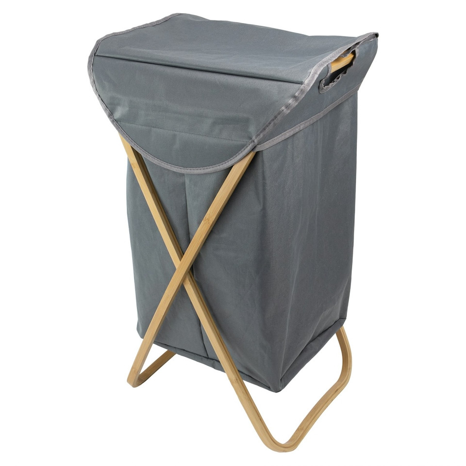 image 1 of JVL Bambanio Foldable Bamboo Laundry Storage Hamper, 100L - Grey Grey