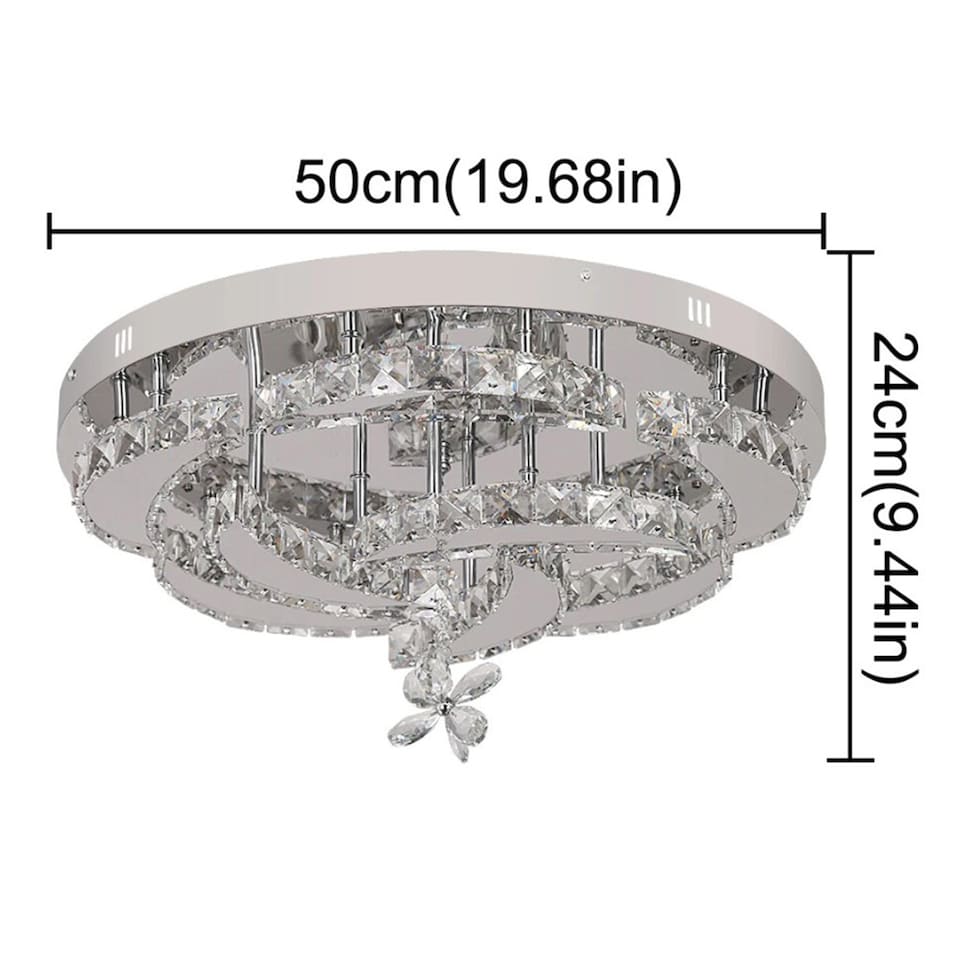 image 1 of Crystal LED Ceiling Light Silver Chandelier 3 Color Lights 50x24cm Wall