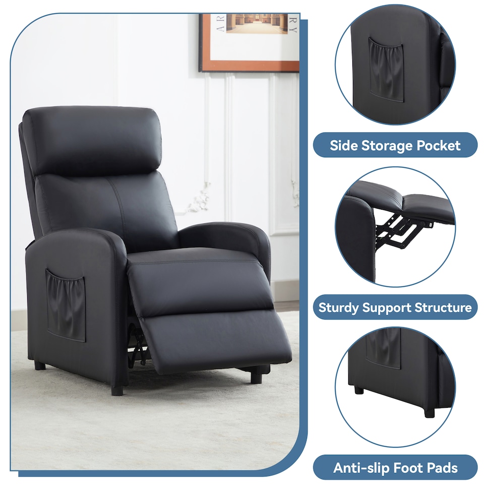 image 1 of MCC Direct Push Back Chair Faux Leather Reclining Pushback Armchair Sofa