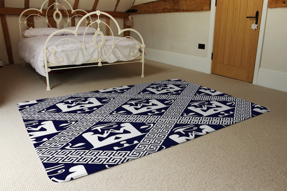 image 1 of Egyptian Hieroglyphs In Navy Rug | Multi