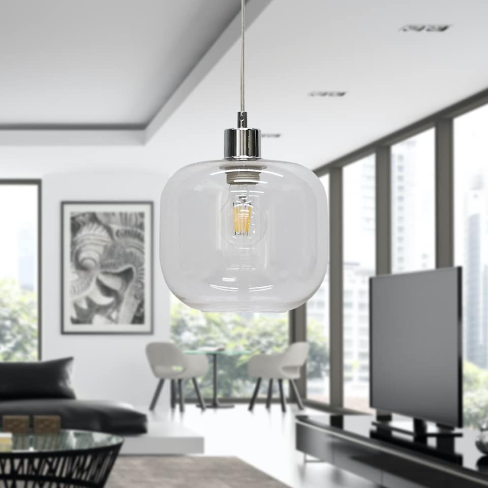 image 1 of Set of 2 Bletch - Clear Glass with Chrome Pendant Fittings | Clear | Clear | 2