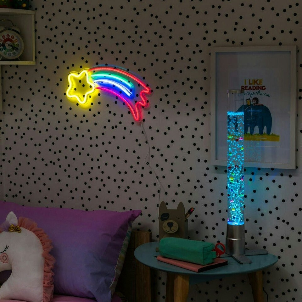 image 1 of ValueLights Neon Shooting Star Neon White Illuminated Decoration and Integrated LED 3W Multicolour Bulb