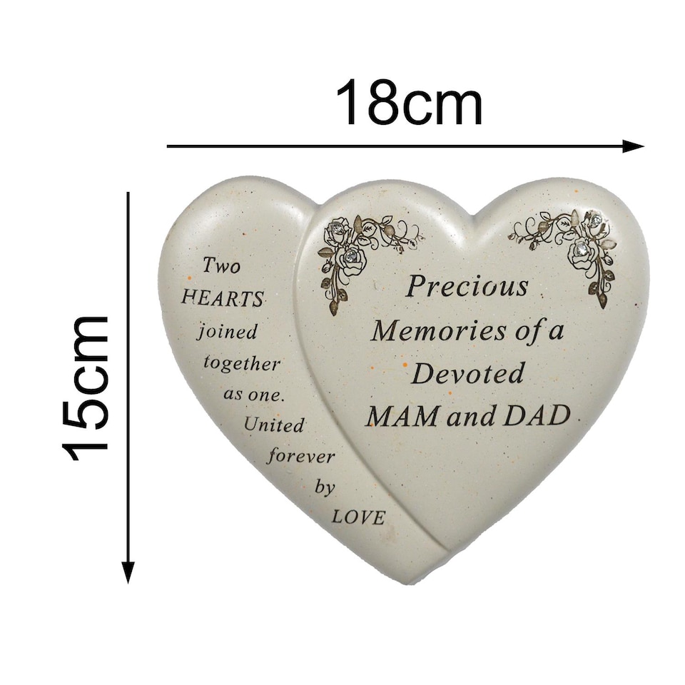 image 1 of Mam & Dad Graveside Memorial Heart Plaque Garden Ornament Memories Keepsake