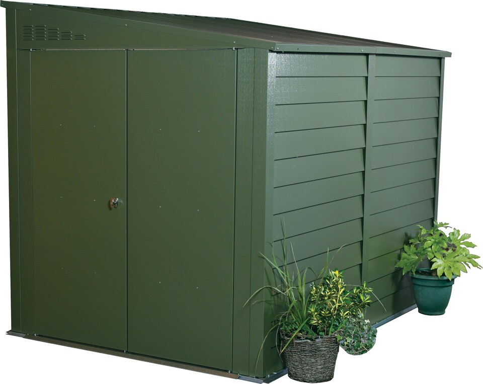 image 1 of 9 x 5 ft Trimetals Titan 950 Pent Roof Metal Shed - Double Door | Green | 9x5ft