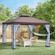 image 2 of Outsunny 3 x 3m Patio Gazebo Canopy Garden Pavilion Tent Shelter with 2 Tier Roof and Mosquito Netting, Steel Frame, Coffee