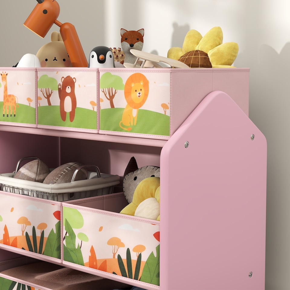 image 1 of AIYAPLAY Kids Toy Storage Unit with 6 Storage Boxes for Playroom, Pink