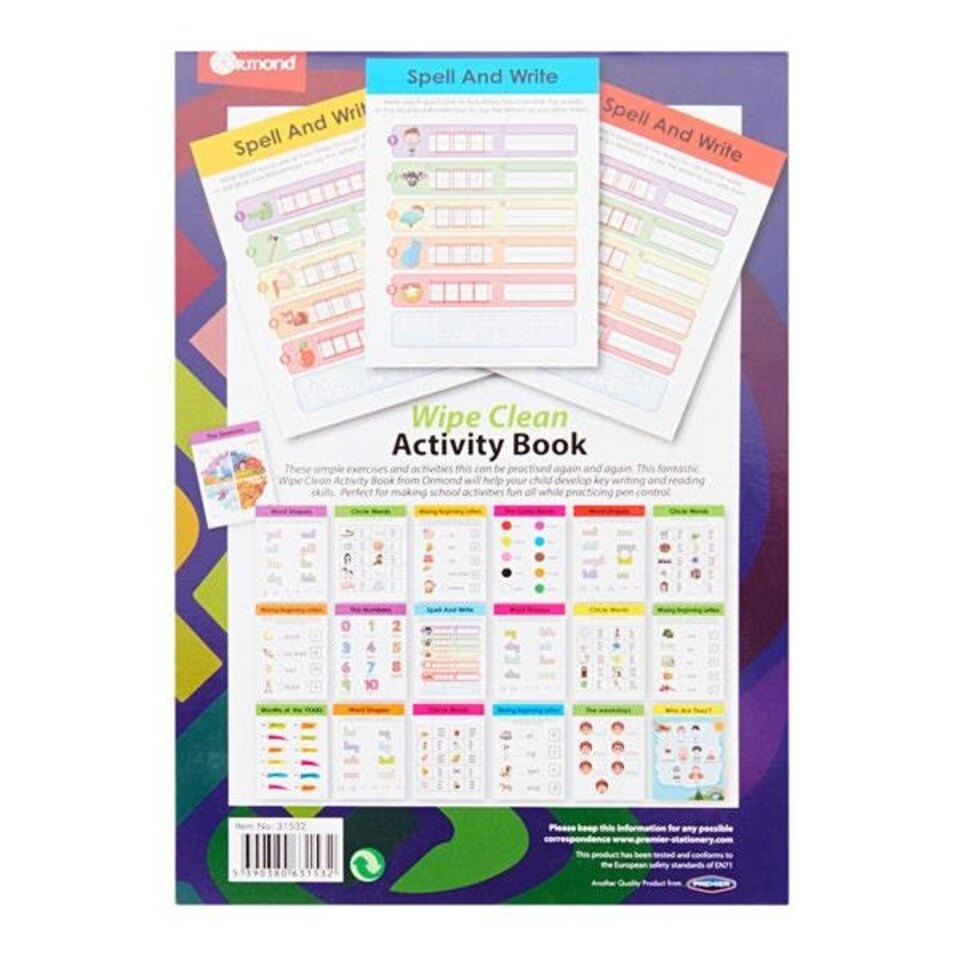 image 1 of A5 22 Pages Wipe Clean Activity Spell Book With Pen by Ormond