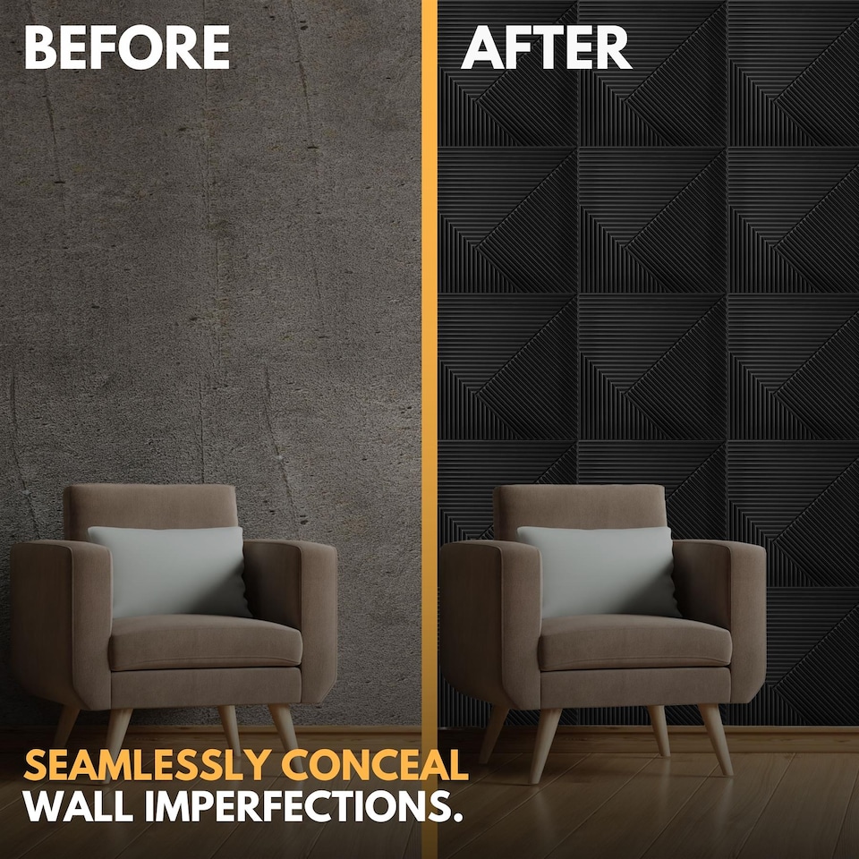 image 1 of NOVECRAFTO Decorative 3D Wall Panels (50cm x 50cm) Chevron Line Design PVC Cladding Panel