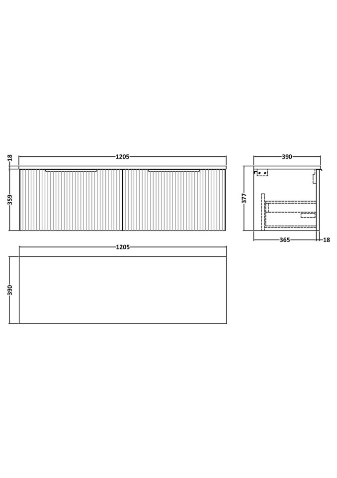 image 1 of Balterley Tixall Fluted 2 Drawer Wall Hung Vanity Unit with Worktop, Dark Grey, 1200mm