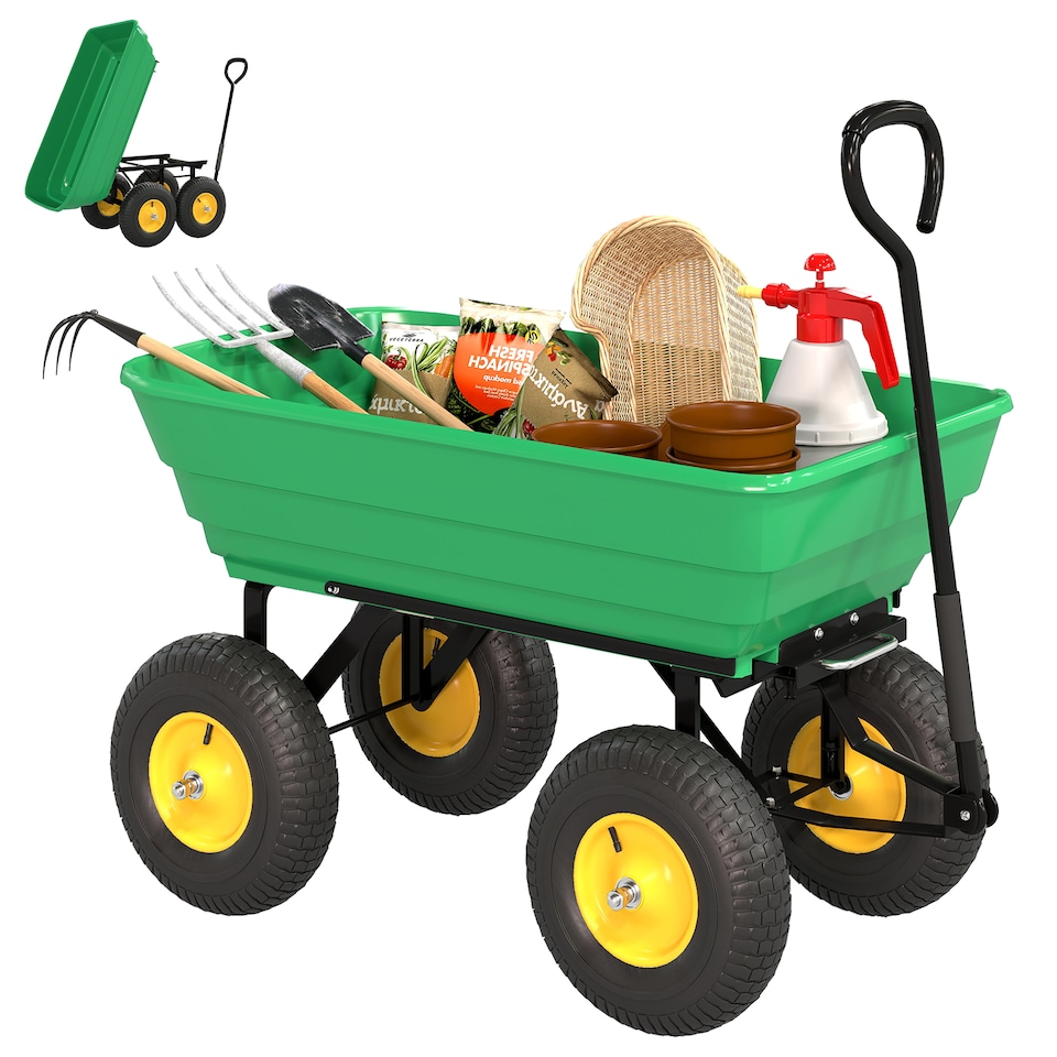 image 1 of Outsunny 75L Garden Cart Trolley Dump Wheelbarrow Trailer Truck 4 Wheels