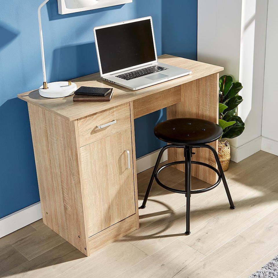 image 1 of Computer Desk 1 Drawer 1 Door Compact Workstation Home Office Table | Brown