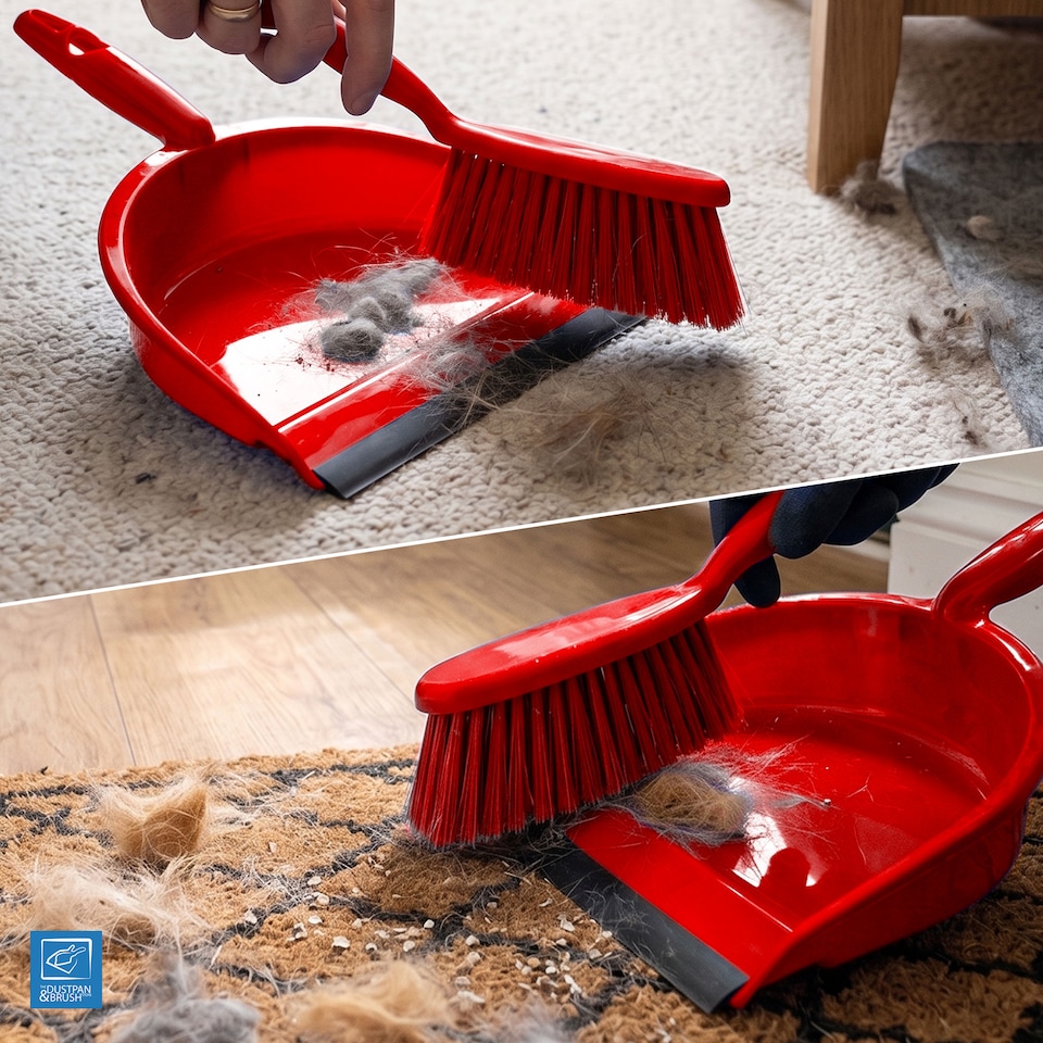 image 1 of Colour Coded Dustpan and Brush Sets Wide Plastic Dustpan with Rubber Lip and Soft Bristle Brush