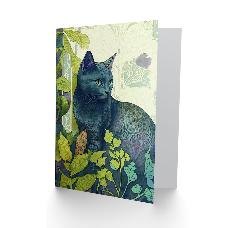 image 1 of Russian Blue Cat Bright Modern Art Nouveau Art Card
